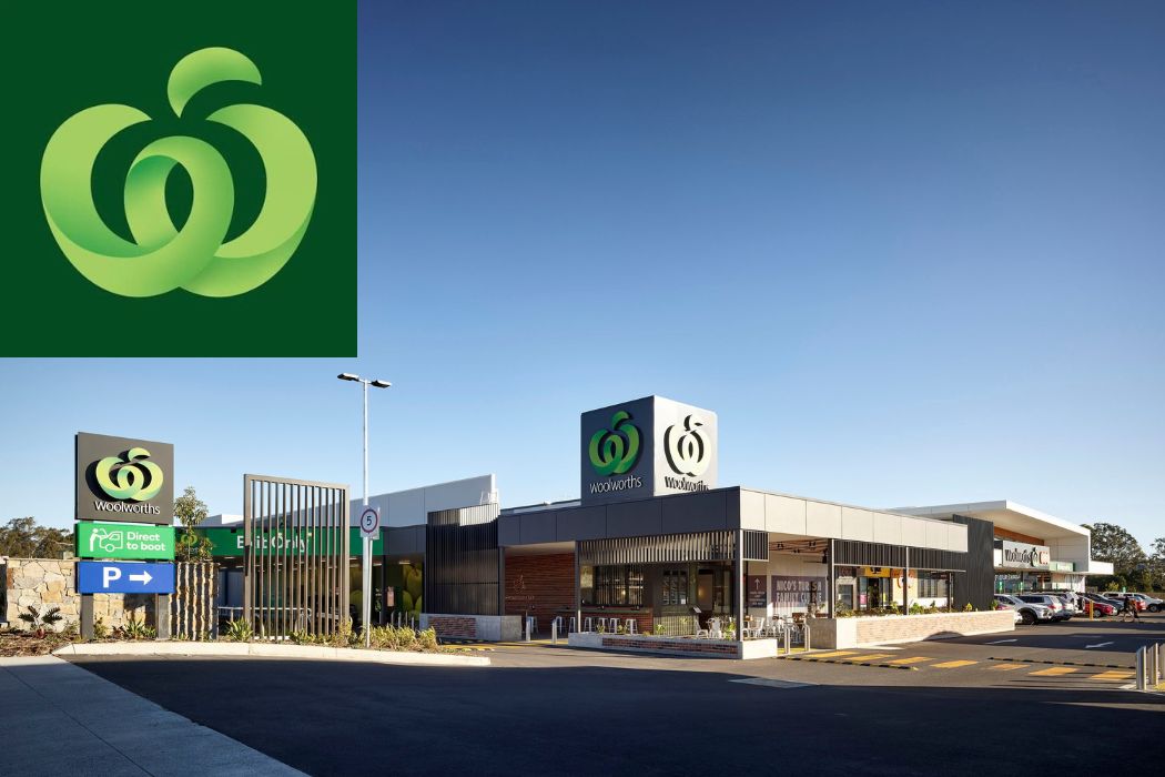 Woolworths logo above a photograph of a Woolworths supermarket.