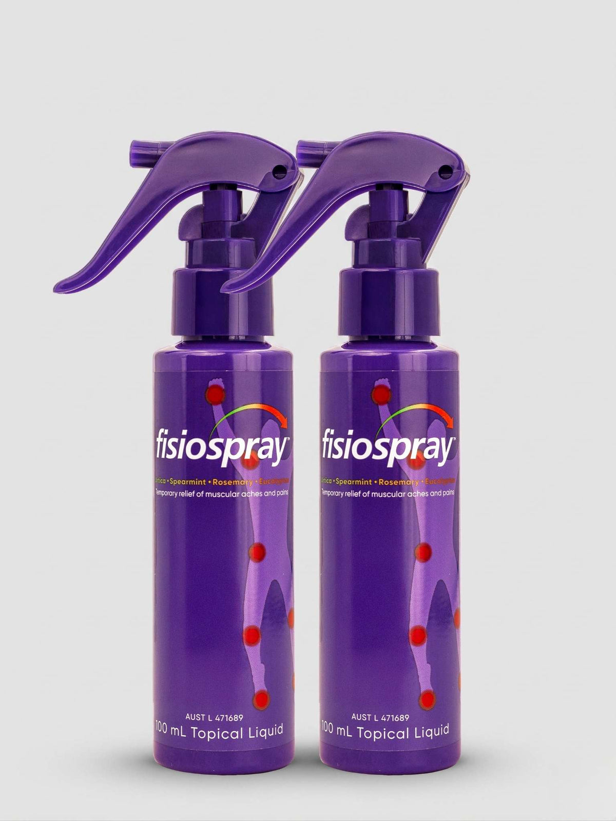 Two fisiospray nerve pain relief spray 100mL trigger bottles.